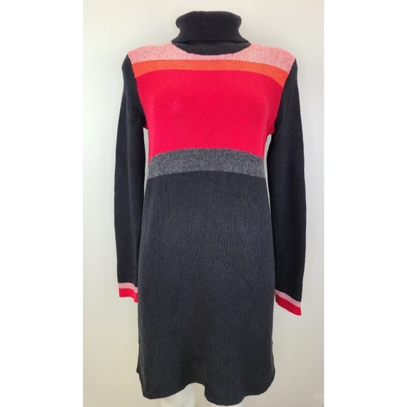 Free People Winter Break Black Red Colorblock Turtleneck Sweater Dress  XS - Picture 11 of 11